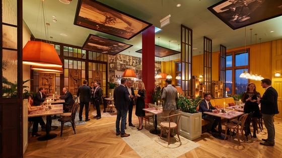 Corporate evening in the Royal Guard restaurant with guests talking