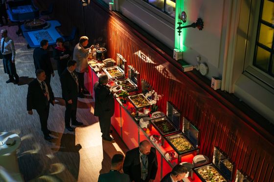 Buffet in the hall of the Royal Riding Hall during an evening event
